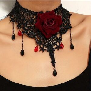 NEW Black Gothic Victorian Vampire Lace Choker Red Chose Romantic Goth Necklace